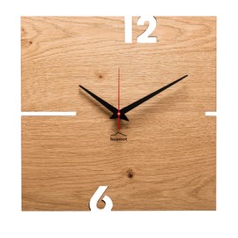 huamet Clock Wood Pur Oak Branch Square Real Wood Unique Design Silent No Ticking Quality Product Made in South Tyrol CH51-A-00