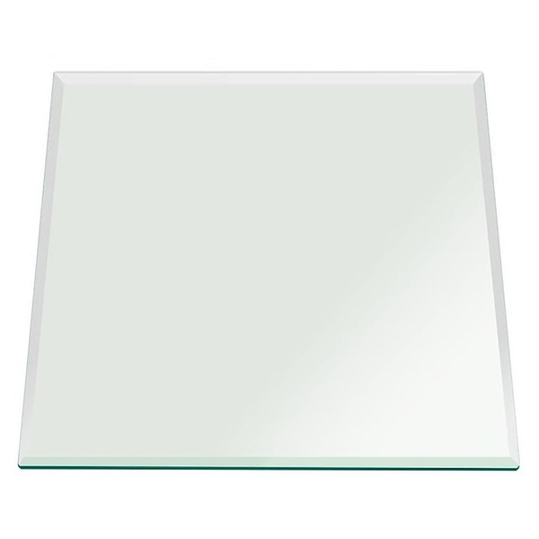 Fab Glass and Mirror 26" Inch Square 1/2" Thick Bevel Polish Tempered Radius Corners Glass Table Top, 26 Inch, Clear