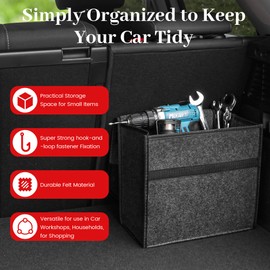 Einesin Auto Organizer Toolbag Größe S, Kofferraum Organizer aus Filz mit Klett Fixierung, Auto Zubehör für Werkzeug & Autopflege, Auto Organizer Kofferraum, Kofferraumtasche (Dunkelgrau, 30x15x30)