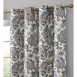 HLC.ME Amalfi Paisley Faux Silk 100% Blackout Room Darkening Thermal Lined Curtain Grommet Panels for Bedroom - Energy Efficient, Complete Darkness, Noise Reducing - Set of 2 (Taupe, 52" W x 72" L)