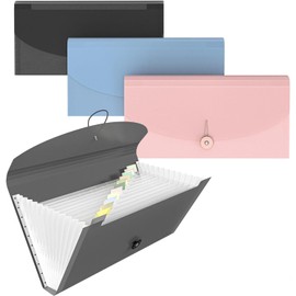 Accordion File Organizer 3 Packs, Caiite 13 Pockets Receipt Organizer Water Resistant 10.3x5.5 Inches Mini File Folder Pp Wallet for Bill,Coupons,Office Document Supplies with Tabs (Black+Pink+Blue)