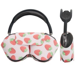 Smart Case Holder for AirPods Max - Sleep Mode Compatible, Anti-Dust and Scrapes, Replacement AirPods Max Headphone Sleeve Cover Cute Printed Leather Stock Case (Strawberry)