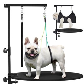 SUNMCCN Dog Grooming Table Arm with Hammock, 35" Adjustable Height Grooming Arm with Clamp and No-Sit Haunch Holders, Suitable for Small & Medium Pets (Grooming Table Not Included)