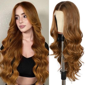 SAPPHIREWIGS Ginger Lace Front Wig Body Wave Brown Wig Synthetic Lace Front Wigs for Black Women Ready to Wear Pre-plucked Hairline Daily Party Uses 26 Inch