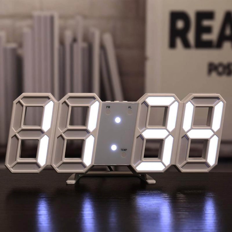 LED Digital Desk Alarm Clock Silent 3D Digital Wall Clock