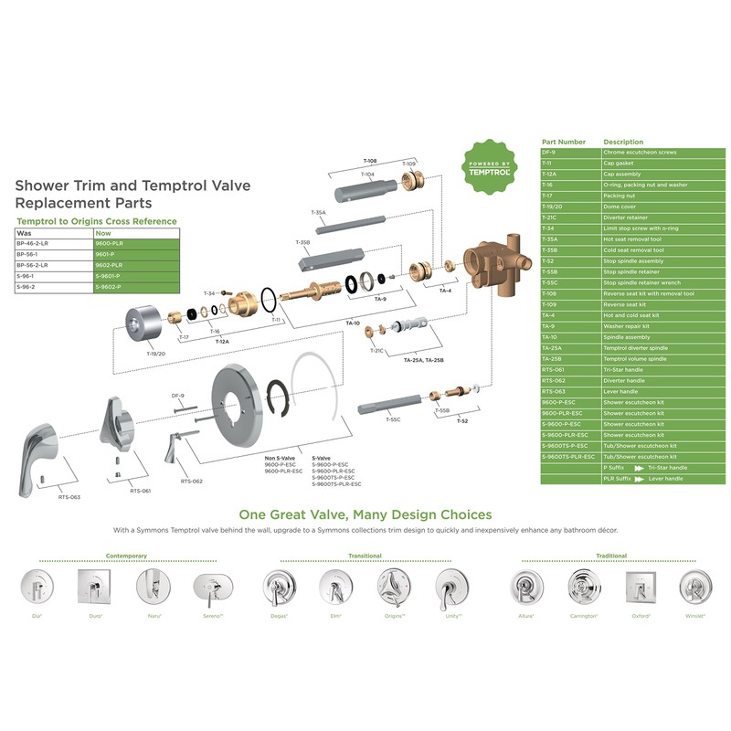 Symmons S-9600-P-TRM Origins Shower Valve Trim in Polished Chrome (Valve