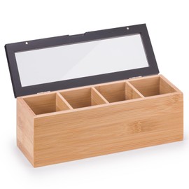Woodluv Tea Box, Tea Bag Organiser, Tea Box for Tea Bags, Tea Bag Holder, Tea Caddy, 4 Section Tea Caddy, Black