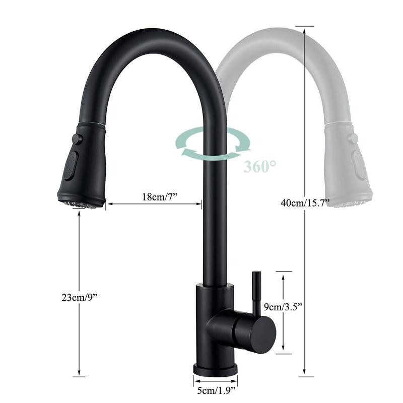 Kitchen Sink Faucet Black Pull Down/Out Sprayer Swivel Single Handle