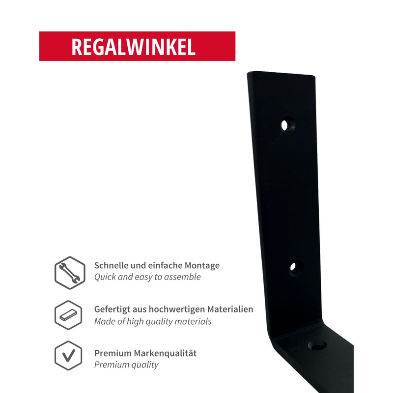 Gedotec WOLF Steel Shelf Bracket, Black, 1 Piece Shelf Bracket