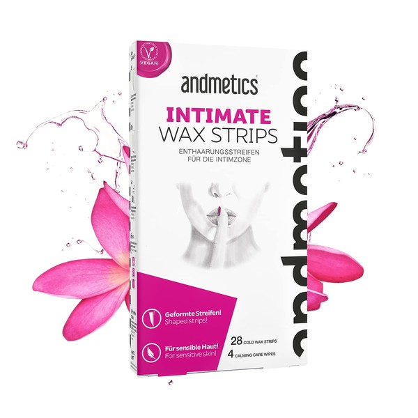 andmetics Intimate Cold Wax Strips, Vegan, Cruelty-Free, Application Intimate Zone, 28 Strips, Two Shapes, 4 Weeks Smooth Skin, For All Skin Types