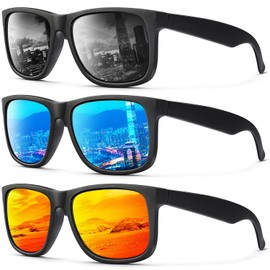 Mens Sunglasses Polarized, Vintage Sunglasses for Men Women UV Protection for Outdoor Fishing Driving (Grey/Ice Blue/Orange)