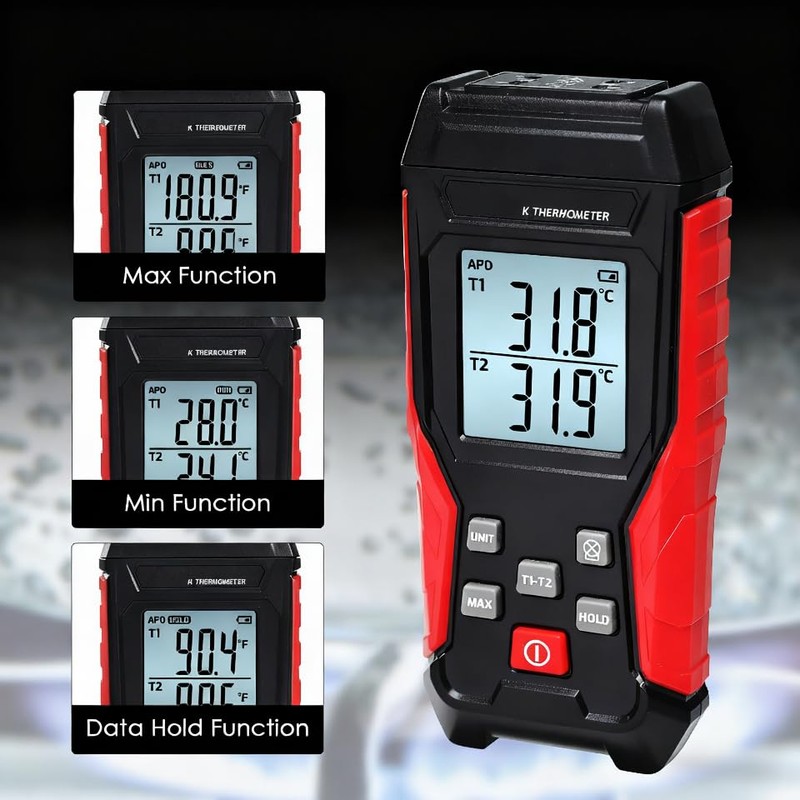 AOOFCMLLC Thermocouple Thermometer, Digital Dual Channels Thermocouple with 4 K-Type