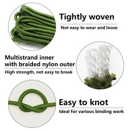 KINGLAKE 6mm Green Thick Nylon Rope, 30M Braid Nylon Cord Traction Tying Cord Multi-functional Hanging Tie-Down Ropes for Camping, Packaging and Bundling, Tent Windproof Rope