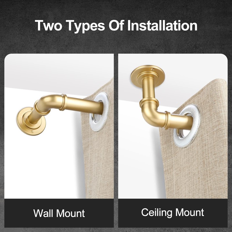 OLV 2 Pack Gold Industrial Curtain Rods for Windows 48
