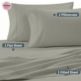 MyGiza Sheets,100% Certified Giza Egyptian Cotton Sheets-Full Size Giza Cotton Sheets Set to Fit Upto 15 Inches Deep Mattress (4 Pcs) Silver Grey