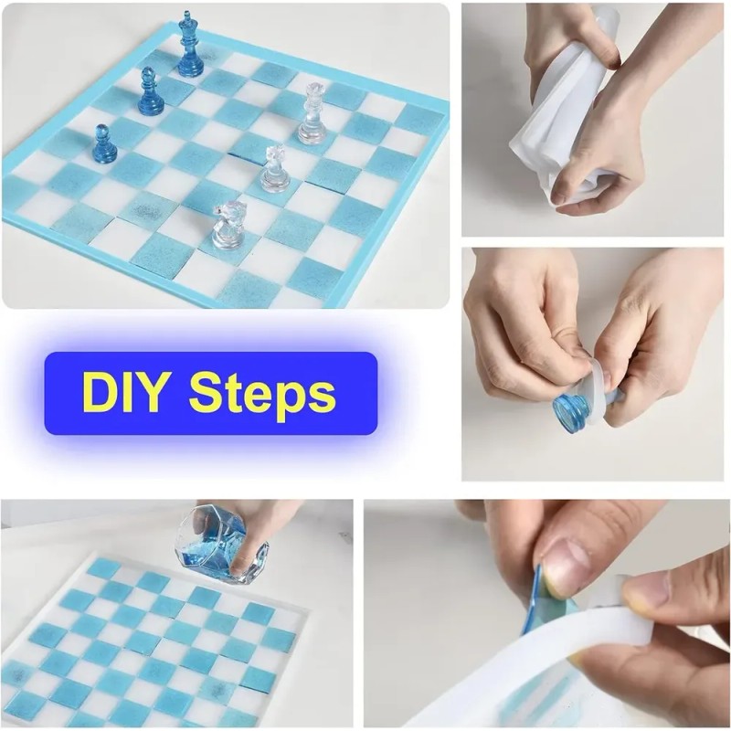Juego Moldes Resina Silicona P Tablero De Ajedrez Con Piezas