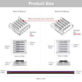 SEZO 5PIN 12mm 0.47in Width LED light Strip Connectors Kit RGBW 5050 8PCS Transparent Unwired Strip to Strip Connectors + 4PCS Strip to Wire Connectors + 4PCS 15cm Long 22AWG Extension Wire 5V 12V 24V