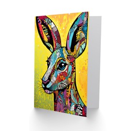 Artery8 Kangaroo Collage Folk Pattern for Him or Her Man Woman Birthday Thank You Congratulations Blank Art Greeting Card