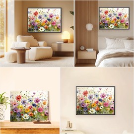 EOBROMD Paint by Numbers Adult Kit with Frame Wild Flowers, DIY peinture a numero adulte Paint by Number on Canvas Crafts, Paint by Numbers for Home Decor 40x30cm