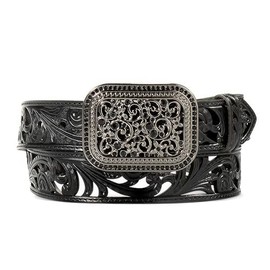 ARIAT Women's Filigree Leather Clear Crystal Accents Belt, Black, Large