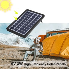ASHATA 9V 3W Solar Panel, 93% Light Transmittance, 18% Conversion Rate, IP65 Polysilicon Solar Panel Power Backup with DC Port, Charging for LED Lights, Mini Fans, etc