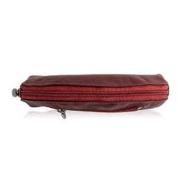 Josephine Osthoff Key Case Mini Coin Pocket Genuine Leather with Credit Card RFID Protection Double Stitching Outer Pocket Key Compartment with Ring, bordeaux