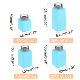 HARFINGTON 4pcs Solvent Alcohol Dispenser 120ml/180ml/200ml/250ml Nail Polish Remover Push Down Liquid Dispenser Pump Bottle for Acetone Cleanser Polish Remover, Blue