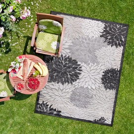 CAMILSON Indoor/Outdoor Rug, Gray 5x7 Floral Exotic Tropical Area Rugs for Indoor and Outdoor patios, Easy-Cleaning Non-Shedding Living Room, Garden and Kitchen Washable Outside Carpet (5 x 7)