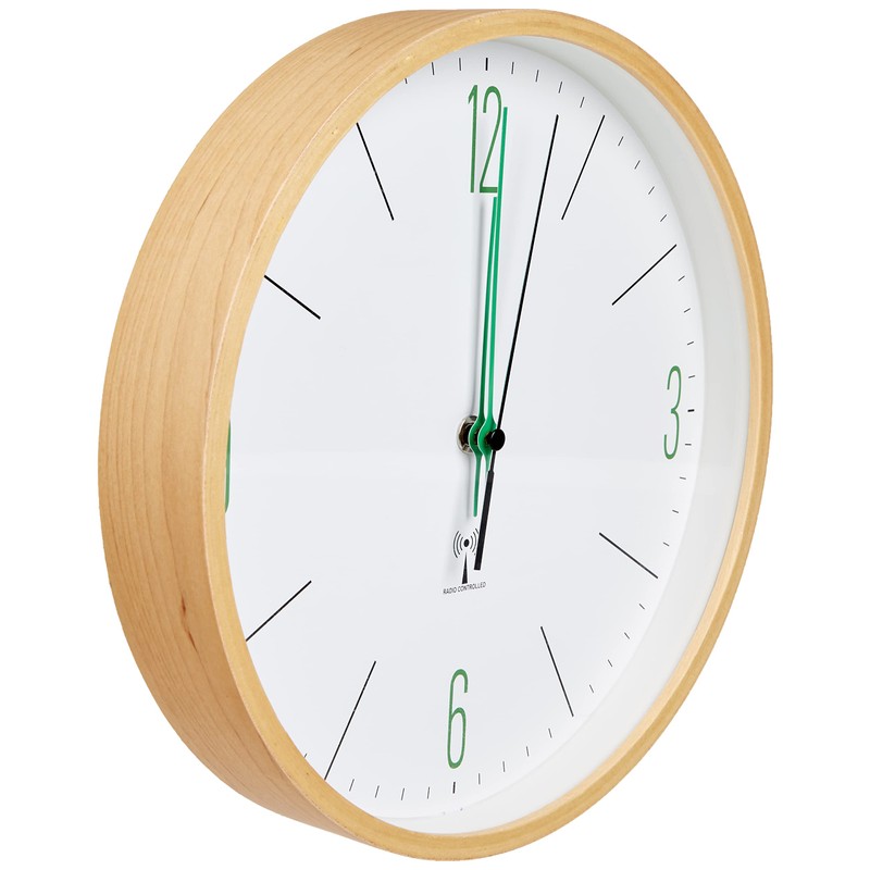 TFA Dostmann Analogue Design Radio-Controlled Wall Clock with Maple Frame,