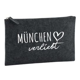 Huuraa Toiletry Bag Munich in Love Gift 1 Litre Charcoal Felt Munich Gift Idea