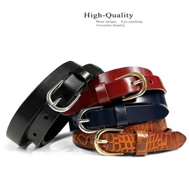 Women's Dress Skinny Belts 100% One Piece Engraved Full Grain Genuine Leather Belt 3/4"(19mm) wide (Alligator Burgundy, 30)