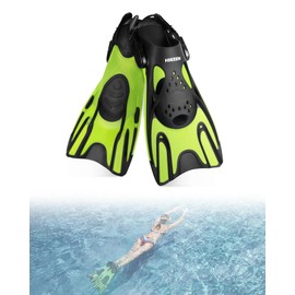 Hikeen Adjustable Snorkel Fins for Adults & Teenagers: Short Swim Fins & Diving Fins with Open Heel, Unisex Snorkel Equipment with Mesh Bag (42-47 cm)