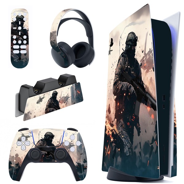 PlayVital Skin for PS5 Console Regular Edition, Vinyl Skin Stickers, Protective Film for PS5 Console, Controller, Charging Station, Headset, Media Remote Control, Lonely Vanguard