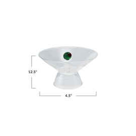 Creative Co-Op 10-Ounce Footed Glass Bowl with Olive Design, Green and Red