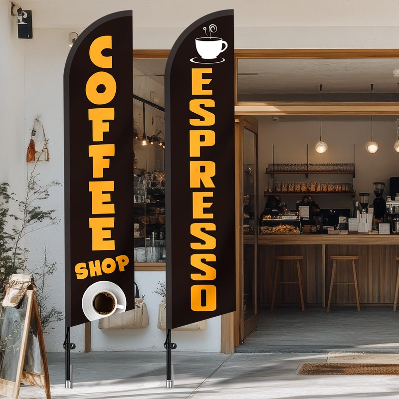 2 Pack Coffee Espresso Feather Flags Cafe Banner, Fashionable