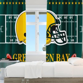 LERYUNC Green Bay Curtains for Bedroom,Football Themed Blackout Curtains with Rod Pockets Top,City Style Drapes for Windows Living Room 2 Panels, 72''W x 63''L (Green-GB)