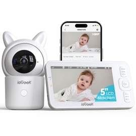 ieGeek Baby Monitor with Camera 1080P, 5 Inch WiFi Video Baby Monitor PTZ 360° with App, 4x Zoom, Zone Alarm, Motion / Noise Detection, Temperature and Humidity Detection, Feeding Reminder