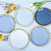 AimFun Dusty Blue Scalloped Party Plates Gold Foil Border Paper