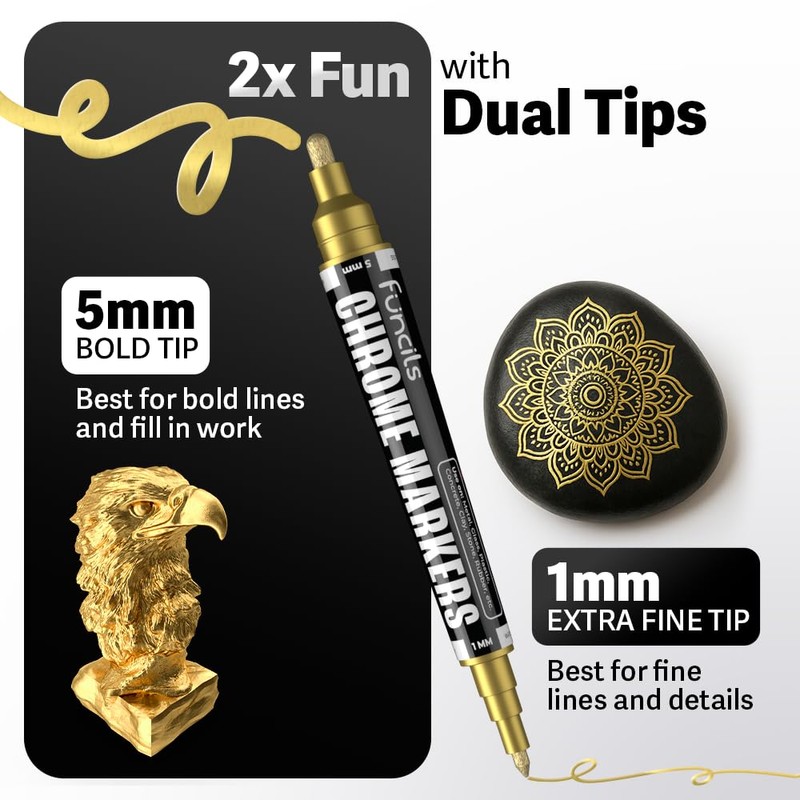 Funcils Liquid Chrome Paint Pen - 4 Dual Tip Mirror