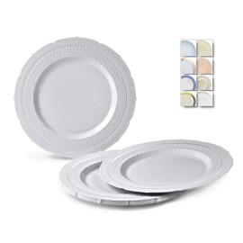 " OCCASIONS" 120 Plates Pack, Extra Heavyweight Vintage Wedding Party Disposable Plastic Plates (7'' Dessert Plate, Chateau in Light Gray)