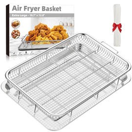 Air Fryer Basket for Oven,Extra Large 18.8" x 12.8" Oven Air Fryer Basket and Tray Set with 30 PCS Parchment Papers, THORSES Thickened Stainless Steel Air Fryer Pan and Crisper Tray for Frying Baking