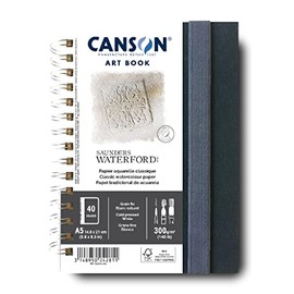 CANSON Professional Art Book, Fine Grain Watercolor Paper Saunders Waterford Paper 300gsm A5 Spiral Portrait Notebook 20 White Sheets Ideal for Professional Artists and Students