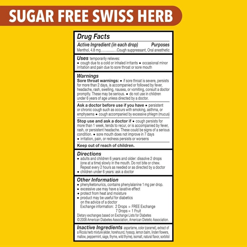Ricola Sugar Free Swiss Herb Cough Drops, 45 Count, Cough