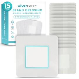 Vive Care Island Dressing - (15 Pack) 6x6 Sterile Gauze Pads for Wounds - Waterproof Non Stick Adherent Border Flex Bandages - Soft Absorbent First Aid Medical Bandages - Protective Healing for Burn