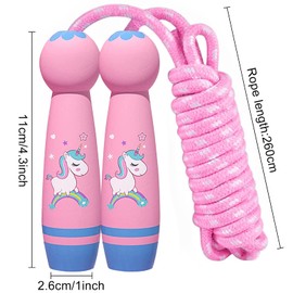 Children's Skipping Rope, Girls' Skipping Rope, Adjustable Cord with Wooden Handle, Speed Jump Rope, Adjustable Cotton Rope Skipping, Ideal for Fitness Training for Girls and Boys
