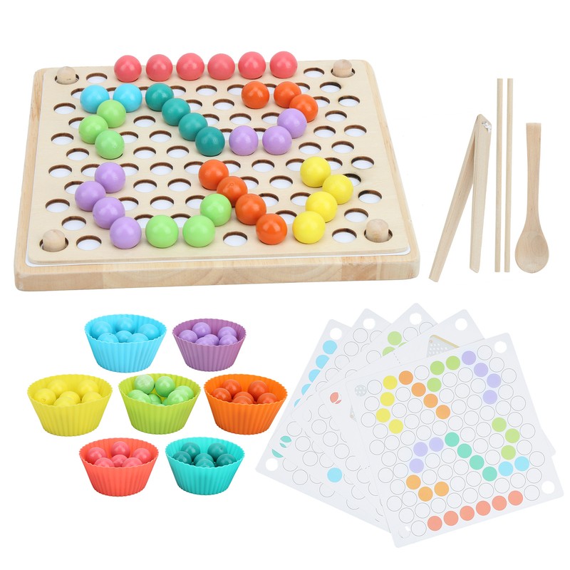 Children Wooden Clip Beads Puzzle Board Hands Brain Training Bead