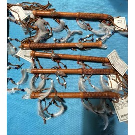 1 ONE Navajo talking stick 14" w/dangle beads & Stone Arrowhead signed by Artist