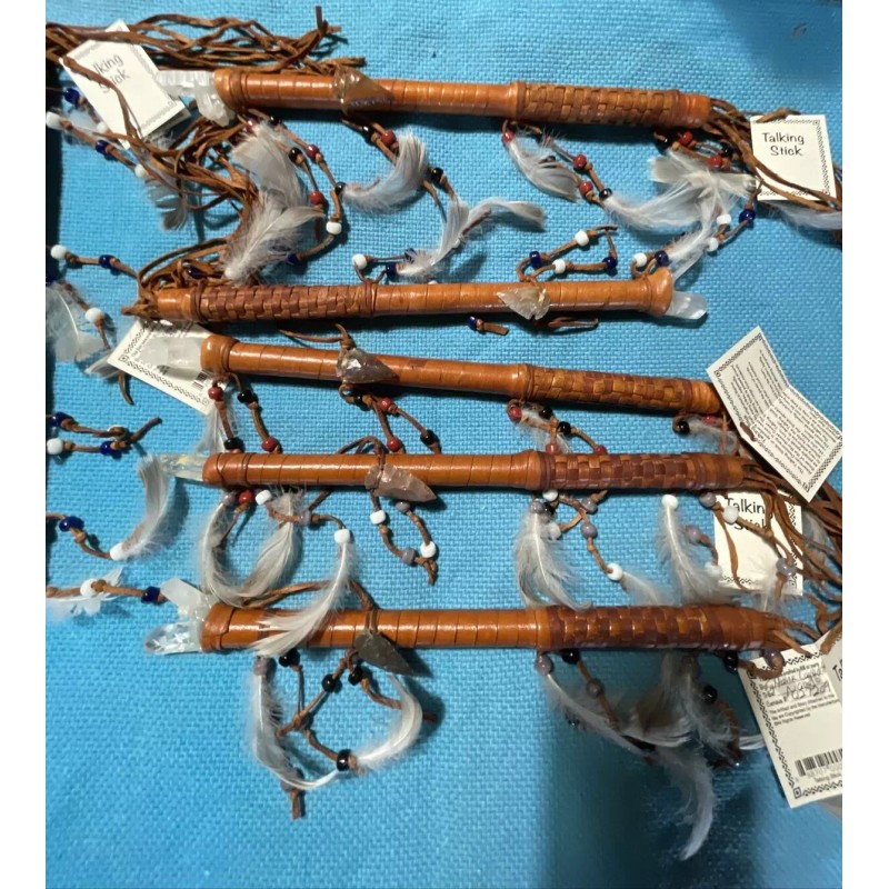 1 ONE Navajo talking stick 14" w/dangle beads & Stone