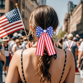 Kistreao 4th of July Bow Hair Clips Glitter Patriotic Hair Barrettes Red White Blue Star Stripe Bows Hair Pins Independence Day Hair Accessories for Women Girls Parade Party Supplies