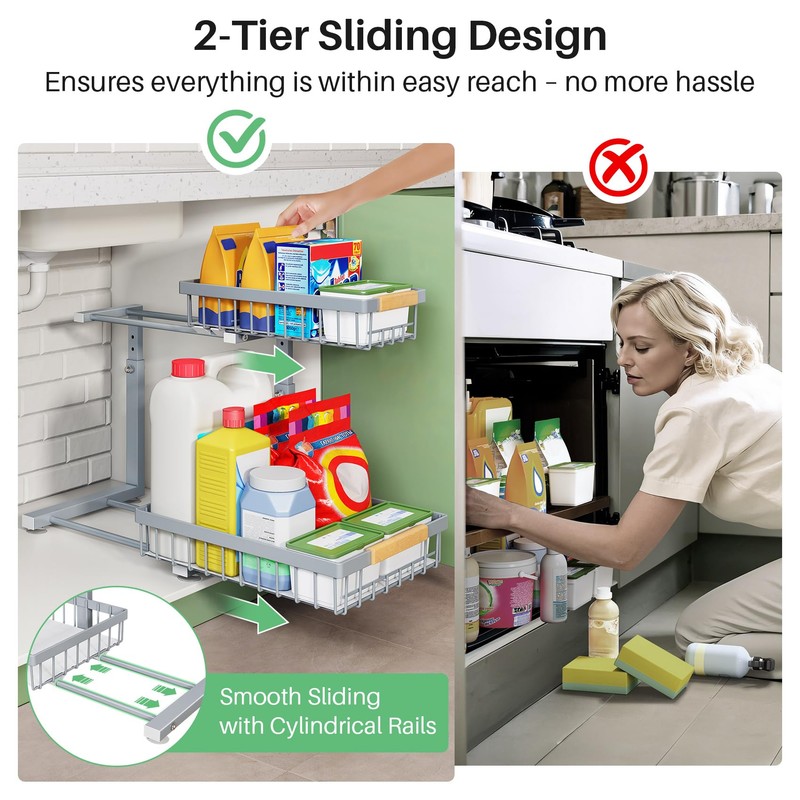 Pull out Cabinet Organizer, 1 Pack Under Sink Organizer, Slide